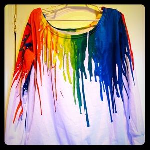 Rainbow Throwback Off-shoulder Sweatshirt!!